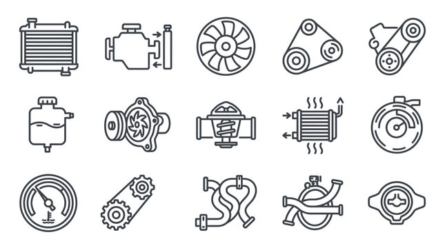 Corporate Set of Black and White Car Engine System Components and Parts for Technical Manuals Presentations or Educational Materials