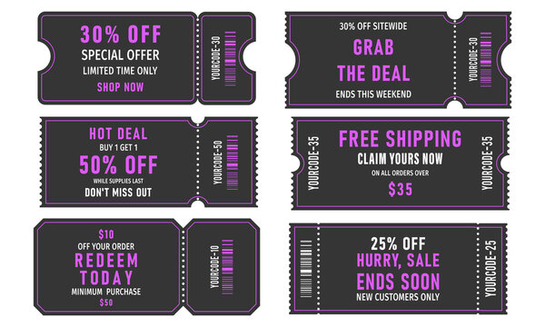 Set of horizontal discount coupon templates