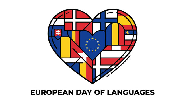 European Day of Languages Heart Shape with Flags