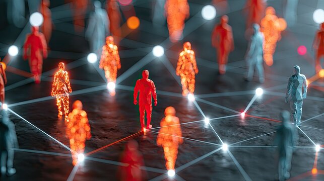 Abstract network of glowing figures connected by light lines