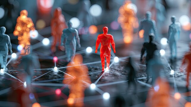 Abstract network of glowing figures, interconnected, diverse colors