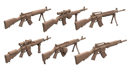 Fototapeta premium various rifles displayed on a clean white surface different features and potential applications for illustrative purposes