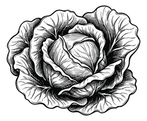 Obraz premium Engraving illustration of cabbage depicting detailed leafy head with crosshatch shading for food and agriculture design