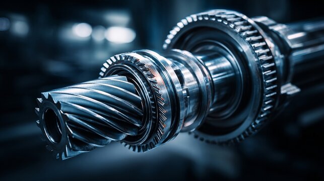 Precision Machined Interlocking Titanium Gears and Shaft Detail