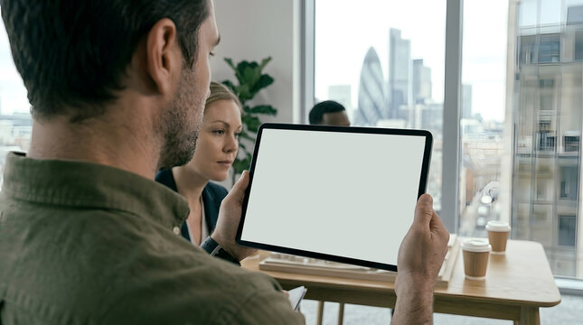 A group of dedicated team members actively discuss business strategies and collaborate on a project in a bright contemporary office environment