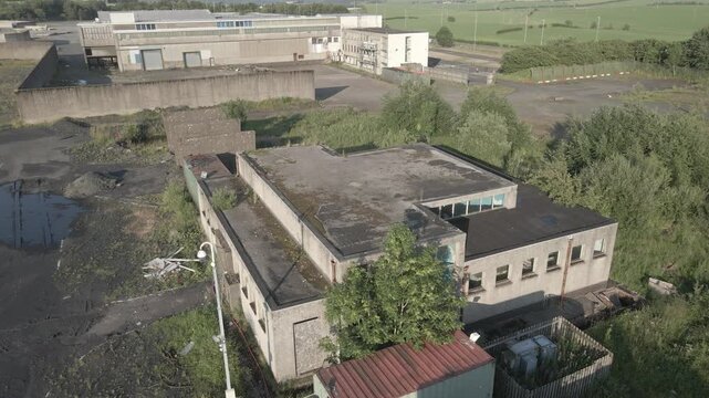 Abandoned Electrical Substation Control Building at Killoch Colliery, Orbit Drone Footage