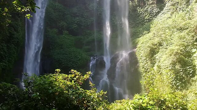 SEKUMPUL waterfall , at Buleleng regency of Bali, in close up