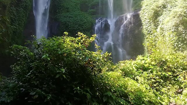 SEKUMPUL waterfall , at Buleleng regency of Bali, in close up
