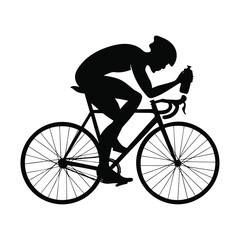 Obraz premium Black Silhouette of a Cyclist Riding a Road Bike in a Minimalist Graphic Style Isolated on White