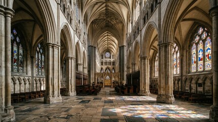 Obraz premium Magnificent gothic cathedral interior with vaulted ceilings