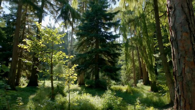High quality 4K static footage of dense lush green woodland foliage afternoon sunlight emphasizing texture depth natural forest beauty environmental educational background stock 