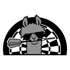 Fototapeta premium A cool llama with oversized sunglasses casually holding a dart in its mouth – effortlessly badass. Perfect for darts lovers, animal fans and anyone who appreciates swagger with a fluffy twist.