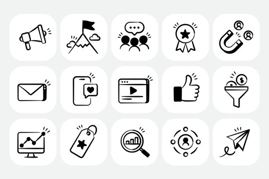 Simple Set of Marketing Wobbly Icons. Strategy, Solutions, Campaign, Funding, etc. Editable Vector Icons