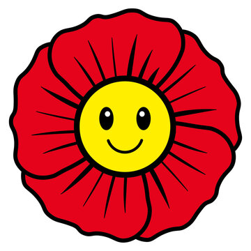 Cute Smiling Red Poppy Flower Cartoon Character Vector Illustration