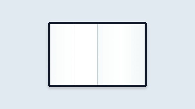 White open notebook pages turning on a clean light gray background