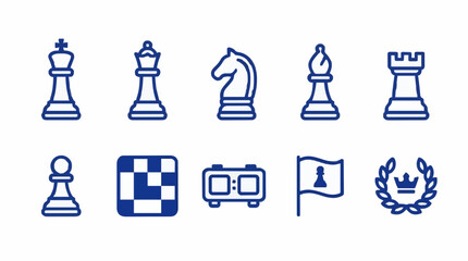 Strategy board game icons including chess pieces and winner wreath © Farrel Lexxy