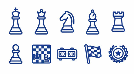 Chess game icons with pieces board and tournament clock © Farrel Lexxy