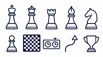 Chess competition and championship trophy line icons © Farrel Lexxy