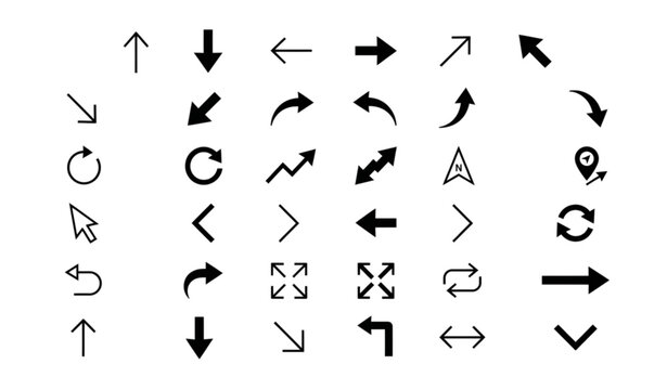 Black Arrow Icons Collection with Cursor Navigation and Direction Symbols Vector Set