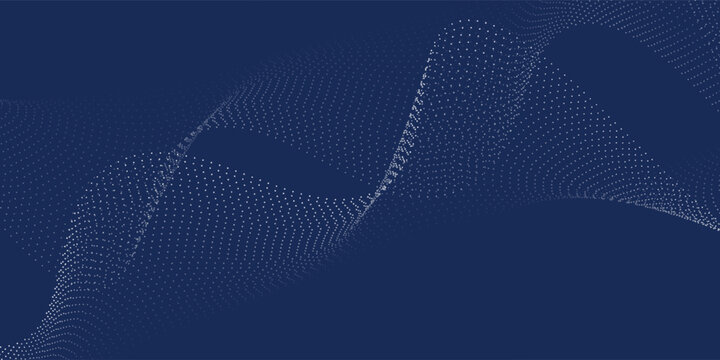 A modern abstract background featuring digital waves made of glowing dots over an ideal dark blue theme.
