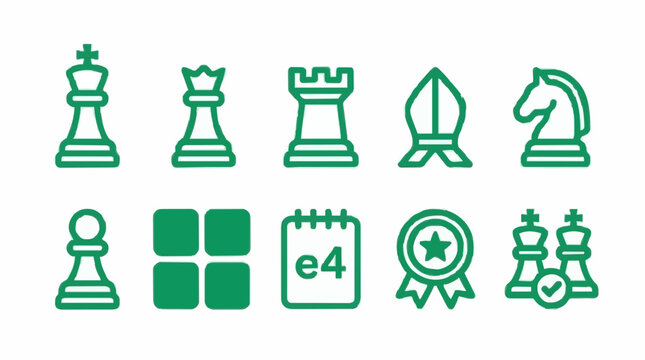 Chess education and learning achievement icon collection