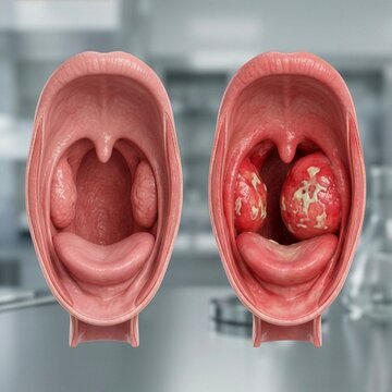 Healthy Tonsils vs Acute Tonsillitis 3D Medical Illustration of Inflamed Swollen Tonsils and Throat Anatomy