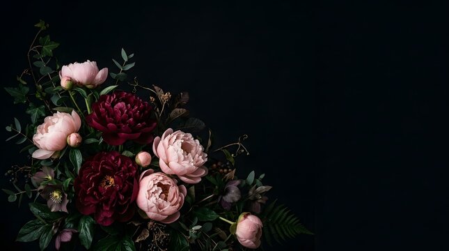 Dark Floral Background Featuring Luxurious Peonies With Moody Botanical Aesthetic Wallpaper Design