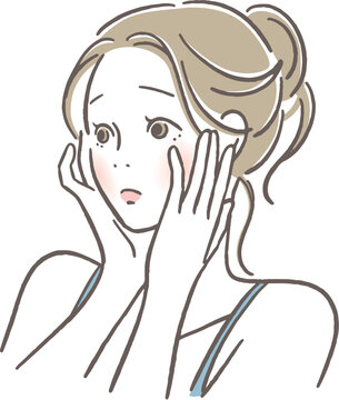 頬に手を当て困る女性