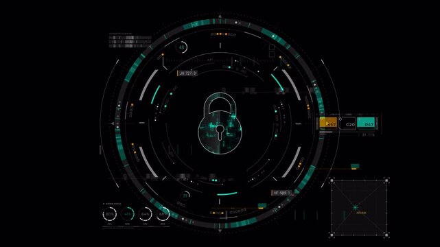 Motion graphic of a glowing futuristic HUD with a digital key, ideal for cybersecurity presentations, encryption concepts, and data protection, alpha channel included