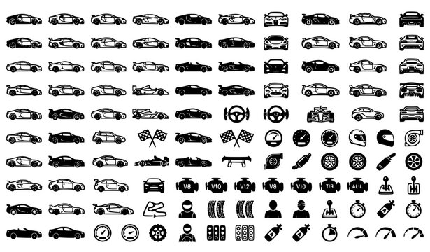 Sports Car Icon Set Racing Vehicle Symbols Vector Collection Editable Stroke