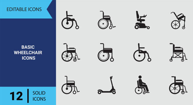 Wheelchair Mobility Icons For Physical Disability Access And Medical Equipment Graphic Design