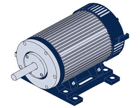 Industrial electric motor vector illustration isometric view with electric industrial machinery
