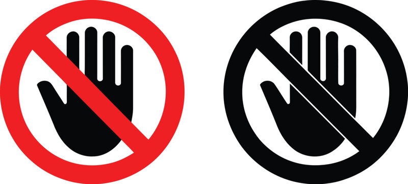 Do Not Touch Sign icon featuring hand gesture no entry symbol warning and restriction safety concept vector