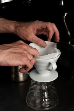 Placing paper filter into V60 dripper