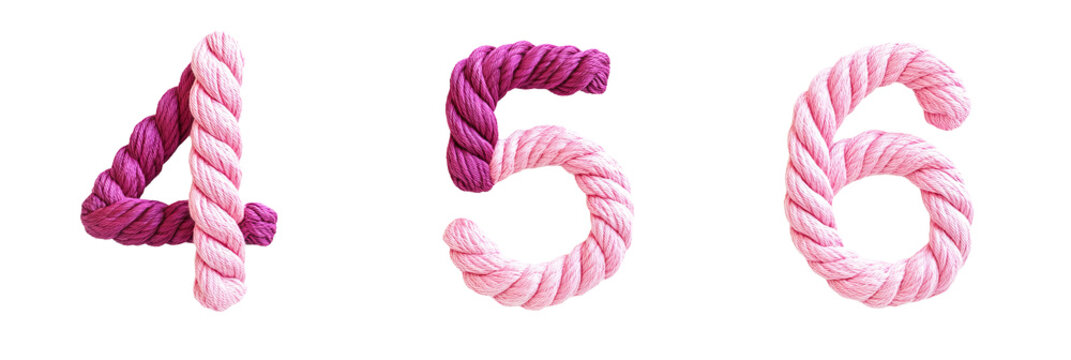 numbers, 4, 5, and 6, crafted from braided rope