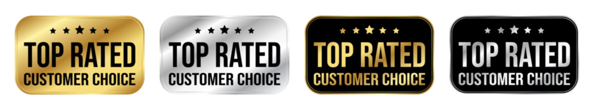 Top Rated Customer Choice Premium Quality Badge Set in Gold Silver Black Metallic Award Label Collection