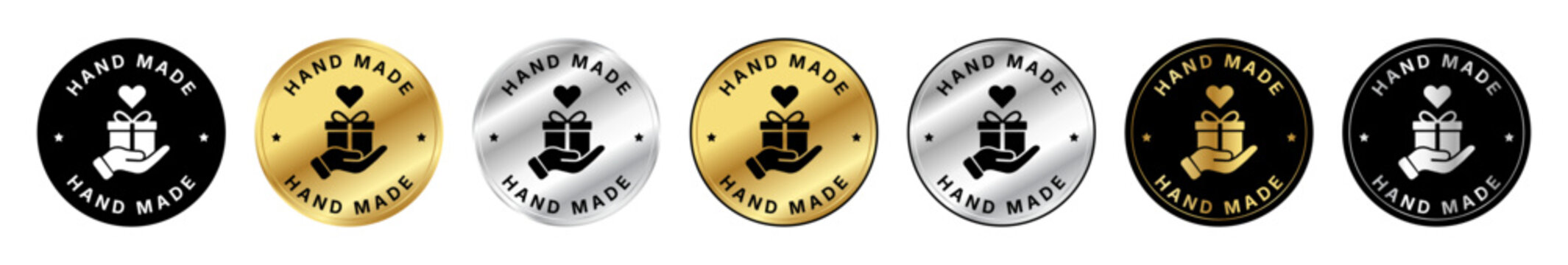 Hand Made Gift Badge Set Gold Silver Black Premium Craft Product Label Collection for Handmade Business