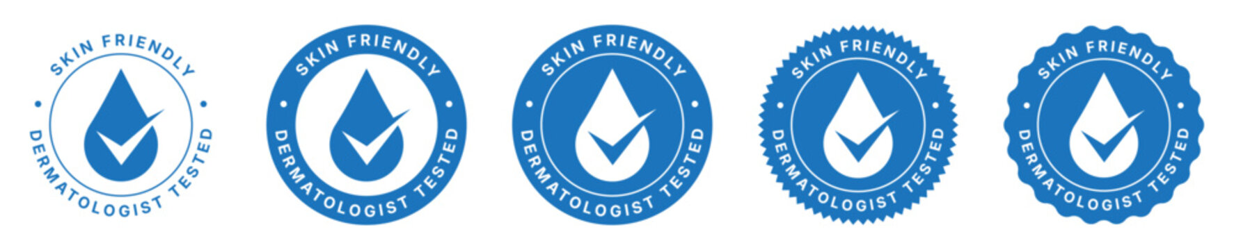 Skin Friendly Dermatologist Tested Badge Set Blue Medical Cosmetic Safety Certification Label Design