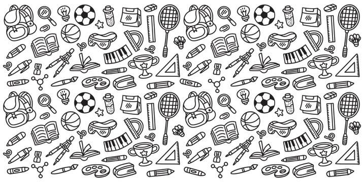 Set of hand drawn school element pattern illustration