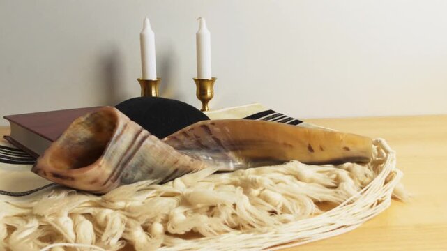 Rosh hashanah celebration with shofar and torah