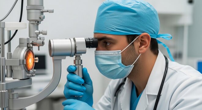 Ophthalmologist Conducting Eye Examination With Specialized Equipment