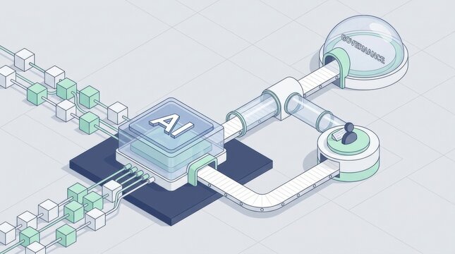 Graphic representation depicts AI governance and content moderation systems in action, highlighting the importance of responsible AI practices.