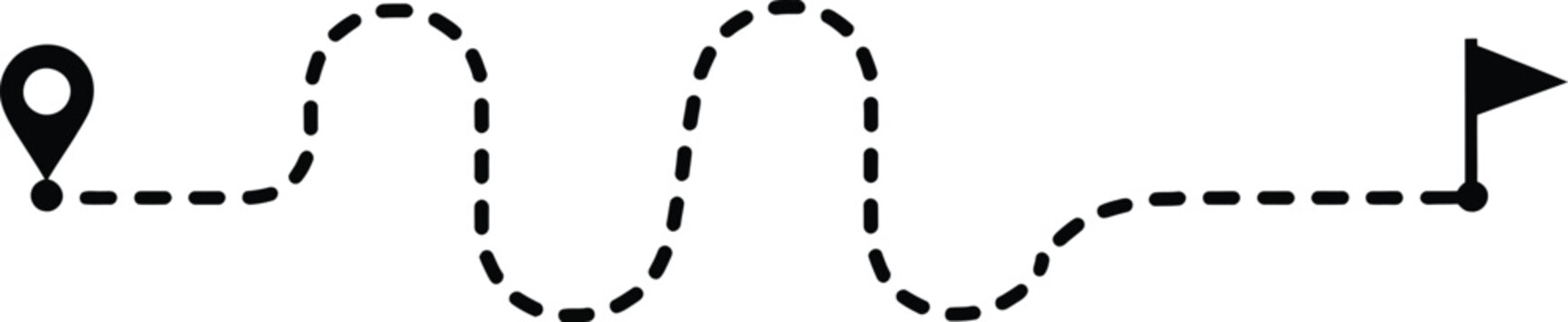 Dotted Line Location Pointer icon featuring map pin flag route path travel navigation symbols vector