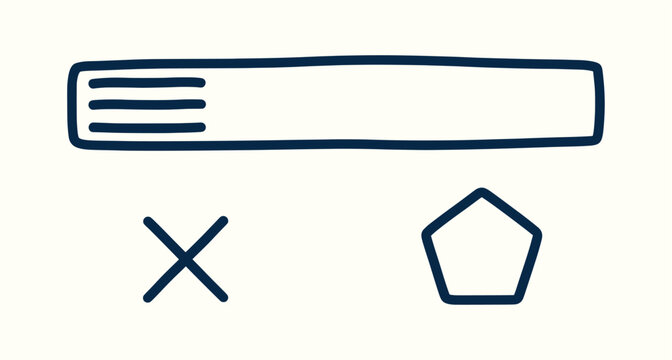 Hand drawn vector UI elements set including a navigation bar an x mark and a pentagon shape icon