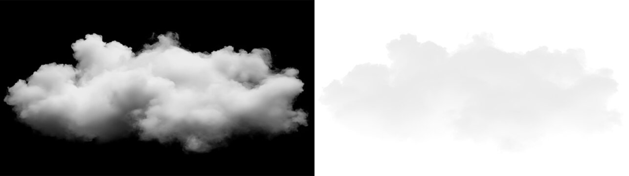 White cloud floating in the sky on a transparent background, showing a soft and fluffy shape with varying tones of gray and white hues during daylight