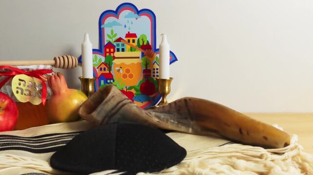 Rosh hashanah symbols and traditional food items
