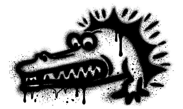 Crocodiles in graffiti style with black spray paint on white background. Vector illustration.