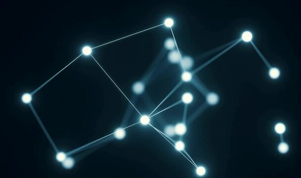 A glowing constellation map displays connected stars in space at night