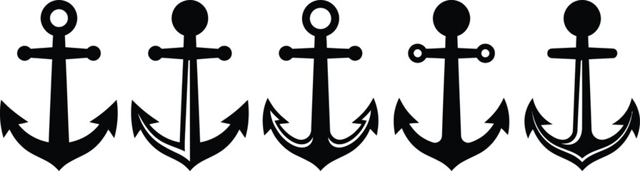 Five nautical anchors isolated on white background vector illustration © MdAskirAli