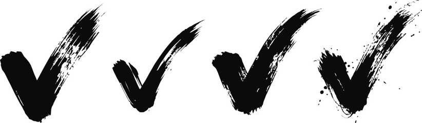 Four black checkmark brush strokes on white background © MdAskirAli